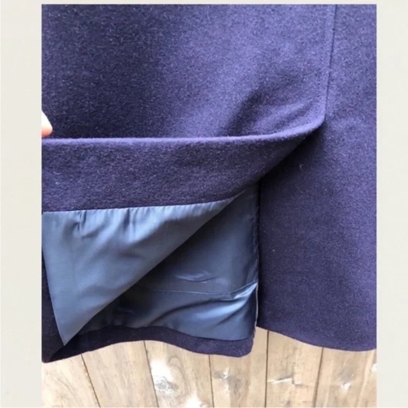 Lands' End Men's Wool Top Coat Navy Blue Overcoat Leather Trim Sz:S (34-36) *NEW - Picture 4 of 5